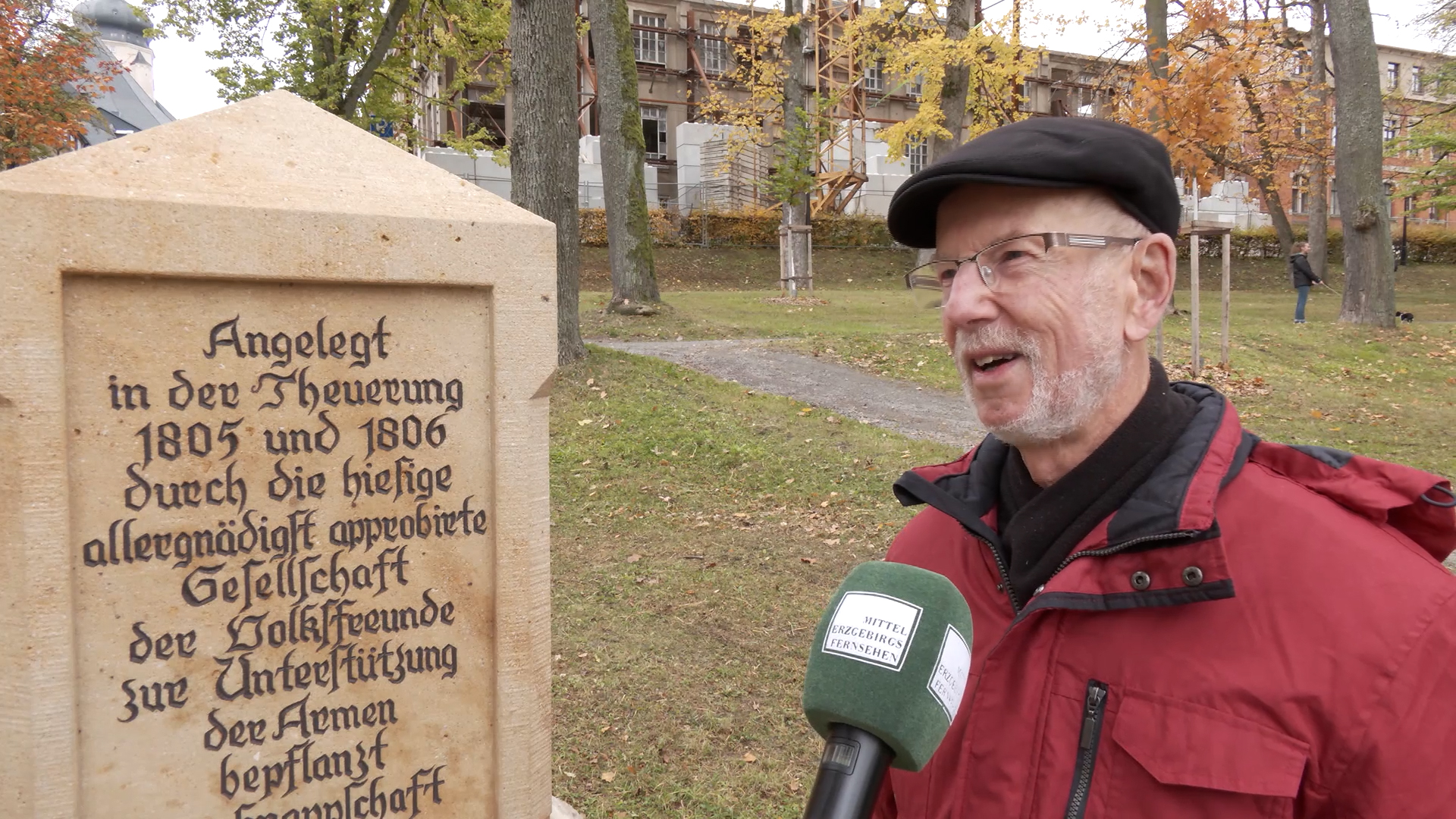 MEgional am 3. November 2020 mit dem restaurierten Teuerungsstein im Stadtpark Marienberg